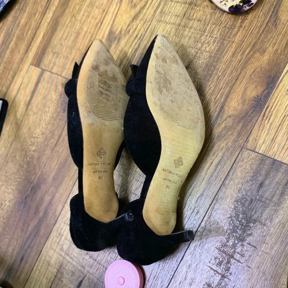 ANTONIO MELANI Black Pointed D'Orsay Flats with Bow Accent - Picture 4 of 4